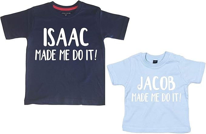 T-shirt et t-shirt pour enfant assortis bleu pour fratrie
