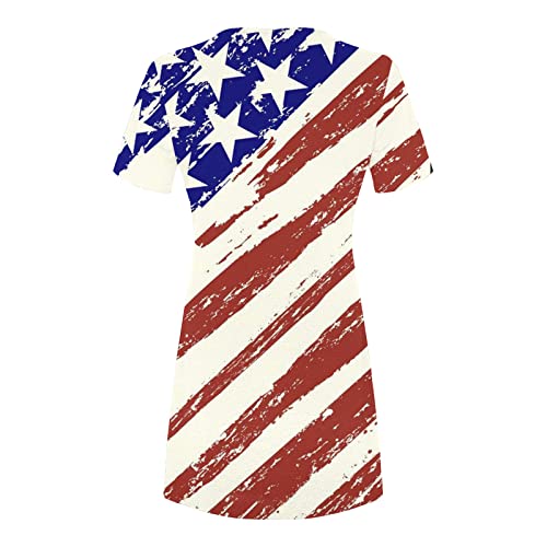 Blczomt Womens Summer A-Line Mini Dress American Flag Short Sleeve T Shirt Dress Beach Casual Crew Neck Patriotic Sundress #TOP5