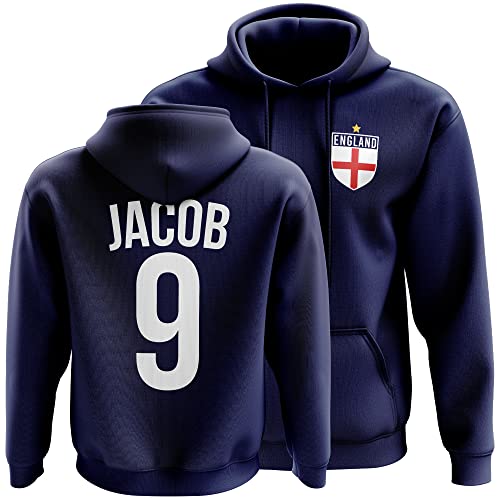 Image of Purple Print House England Hoodys for Men - England Flag Badge Custom Name and Number Hoodie - Football Personalised Retro Europe Summer 2022 Footy Gifts for Him - Unique Cup Footie Hood, Navy, S