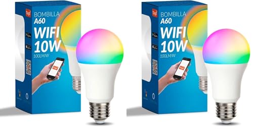 M Ledme - Bombilla LED Inteligente WiFi A60 10W (Eq. 90 W) casquillo E27, sin necesidad de Hub, Regulable en intensidad, Luz Blanca y de Colores (RGB+CCT), compatible con Alexa y Google Home, LM7141