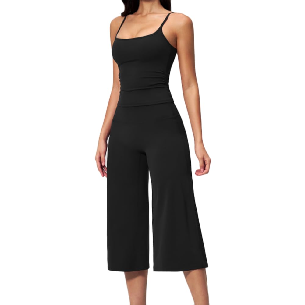 Ensemble d'entraînement 2 pièces pour Femme Haut Court Couture + Short de Yoga (Size:M,Color:Black)