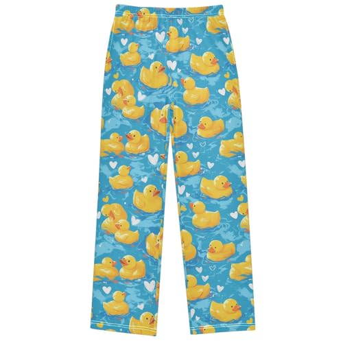 Boy's Pants Yellow Duck Love Drawing Jogger Pants Elastic Waist Long Bottoms Trousers with Pockets 6-14 Years