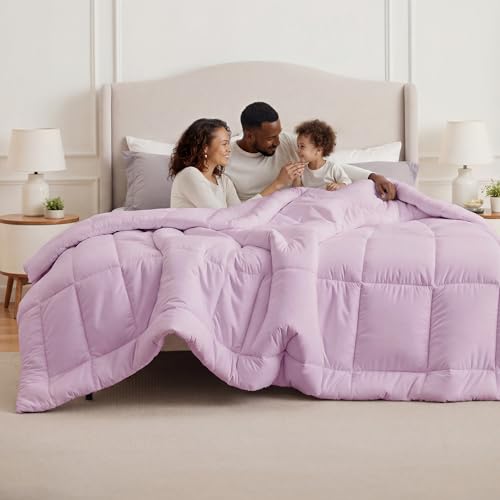 Image of Bedsure Comforter Duvet Insert - Quilted Comforters Oversized King Size, All Season Duvet, GentleSoft Down Alternative Bedding, with 8 Tabs, Gifts for Women, Light Purple, Oversized King 116x98 Inche