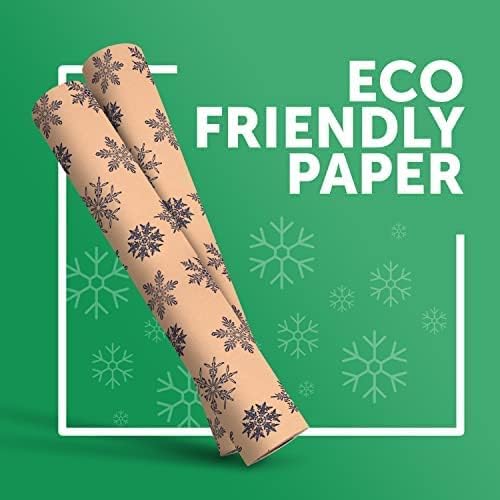 Kraft & Co 2 Pack Christmas Wrapping Paper Roll, Festive Designed Recyclable Kraft Paper - Image 4