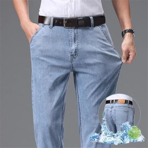 Men's Thin Vintage Jeans Straight Trousers Slim Elastic Breathable Male Clothing Denim Trousers4