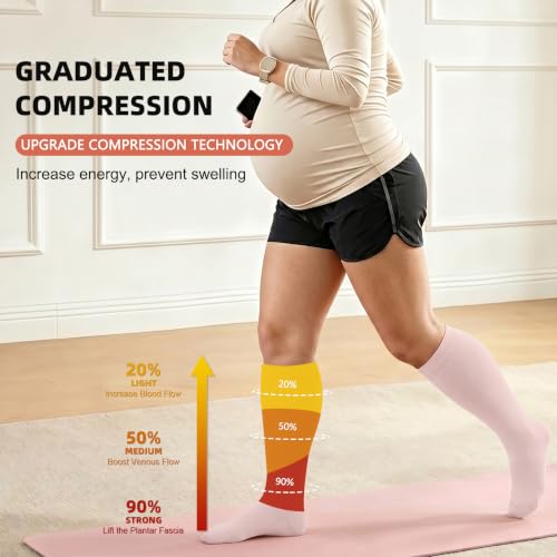 Image of Diu Life 3 Pairs Plus Size Compression Socks for Women and Men Wide Calf Extra Knee High Support for Circulation