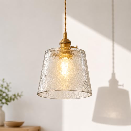 Suspension en verre vintage E27 et laiton pour cuisine