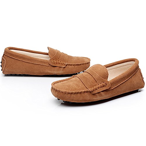Image of ANUFER Women's Classic Suede Penny Loafers Comfort Handmade Slipper Moccasins