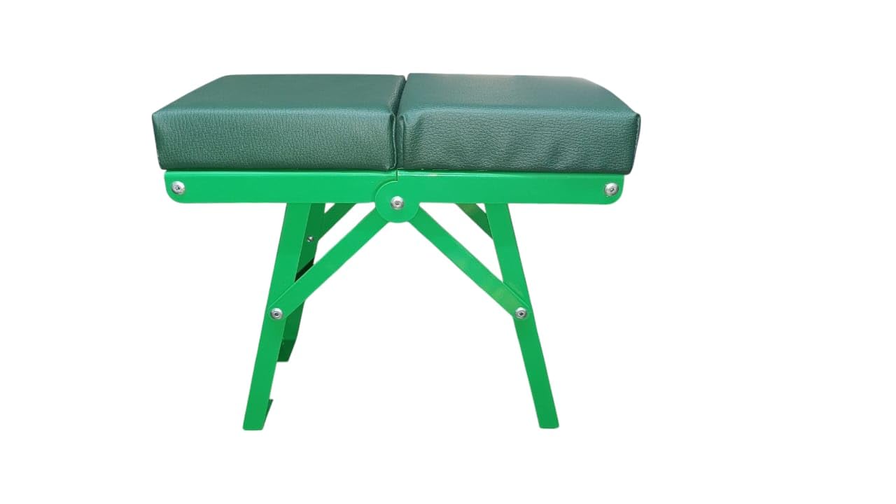 Portable Folding Camping Stool with Cushioned Seat, Green Metal Frame-image-17