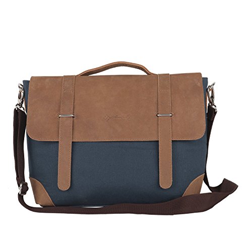 Image of Almolfa Leather Canvas 15 inch Laptop Messenger Bag (Blue)