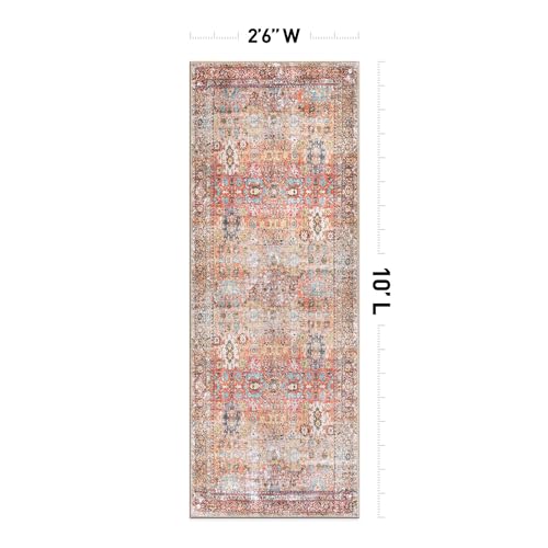 Rugshop Multi Transitional Distressed Runner Rug — Machine Washable & Non‑Slip, 2'6"x10' for Hallway, Entryway and Kitchen