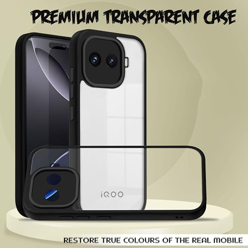 Image of V-TAN Back Cover for IQOO 15R 5G | TPU | Transparent Crystal Clear Case Compatible with IQOO 15R | Slim Fit, Camera Protective Shockproof Mobile Cover Design (Black)