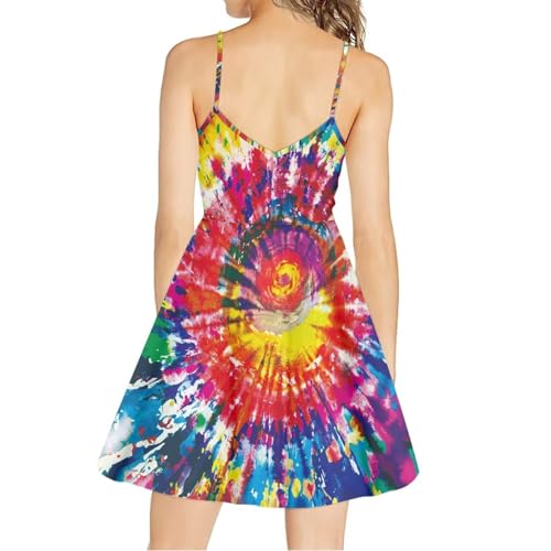 Image of Women's Spaghetti Strap Dress Summer Casual Swing Sundress Girls Beachwear Swing Mini Dress