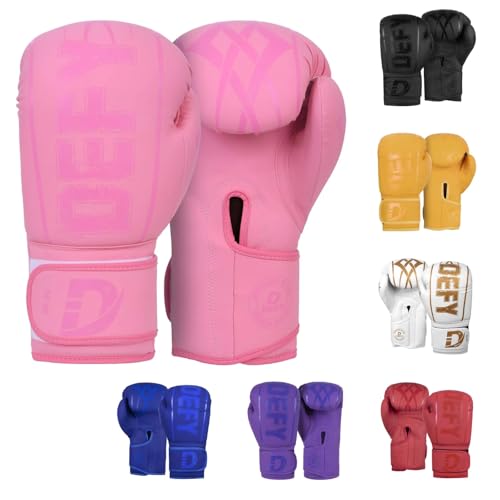 DEFY Boxing Gloves for Men & Women Training MMA Muay Thai Premium Quality Gloves for Punching Heavy Bags Sparring Kickboxing Fighting Gloves (Pink