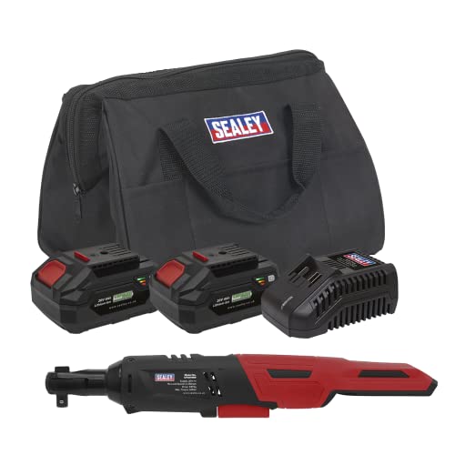 Sealey 20V 4Ah SV20 Series 3/8" Sq Drive Cordless Ratchet Wrench Kit - 2 Batteries - CP20VRWKIT