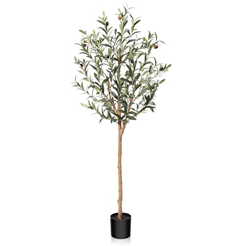 Lomanto Olive Trees Artificial Indoor, 4Ft Artificial Olive Plants, Tall Faux Olive Tree, Fake Topiary Silk Tree In Pot With Olive Branch & Fruit, Home Office Modern Decor Gift For Housewarming 1Pack #TOP8
