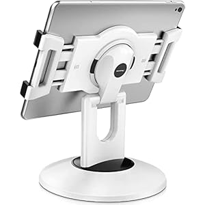 AboveTEK Retail Kiosk iPad Stand, 360° Rotating Commercial POS Tablet Stand, Fits 6″-13″ (Screens) iPad Mini Pro-Business Swivel Tablet Holder, for Store Office Reception Kitchen Desktop (White)
