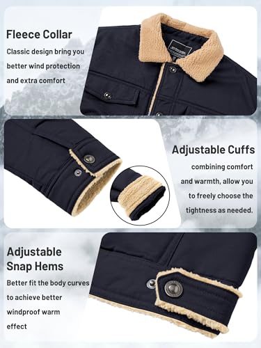 TACVASEN Men's Winter Jacket Sherpa Fleece Lined Cargo Coat Warm Thick Trucker Jacket with Multi Pockets