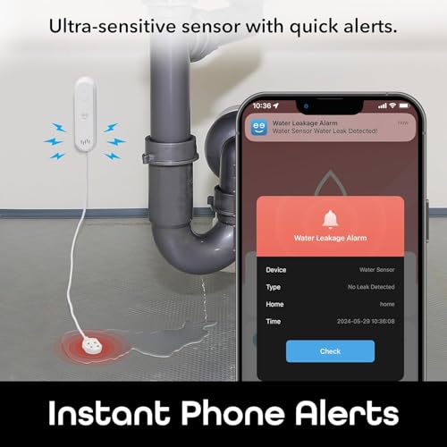 Geeni Smart Water Alarm Leak Detector with Siren - 80dB Alarm with App Alerts for Monitoring Kitchen, Bathroom, Basement Flood, Battery-Powered WiFi Moisture Sensor Alexa, Google Home Compatible by Geeni - Image 5