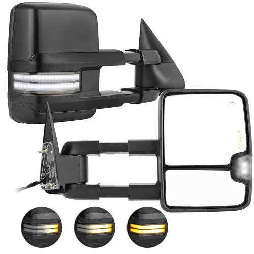 AUTOSAVER88 Tow Mirrors Compatible with 2007-2013 Chevy Silverado GMC Sierra, Power Heated Driver and Passenger Side Replacement Towing Mirror Set with Turn Signal and Dual Glass