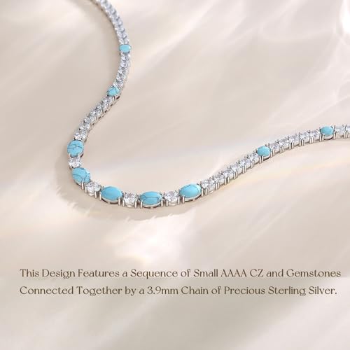 FANCIME Sterling Silver Tennis Necklace 4mm 18 inch Birthstone Necklace with 6 * 8mm Oval Gemstone Luxury Fine Birthday Jewelry Gifts for Women - Image 4
