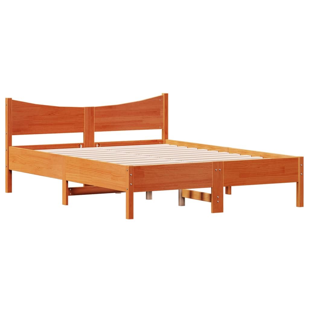 vidaXL Estructura de Cama, Somier Decorativo de Listones, Armazón Base de Cama, Mueble para Dormitorio, Madera Maciza de Pino Marrón Cera 140x190 cm