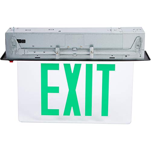 Image of Morris Products LED Exit Sign - Recessed Mount Edge - Green on Clear Panel, Black Housing - Compact, Low-Profile Design - Single Sided Legend - Energy Efficient, High Output - 1 Count