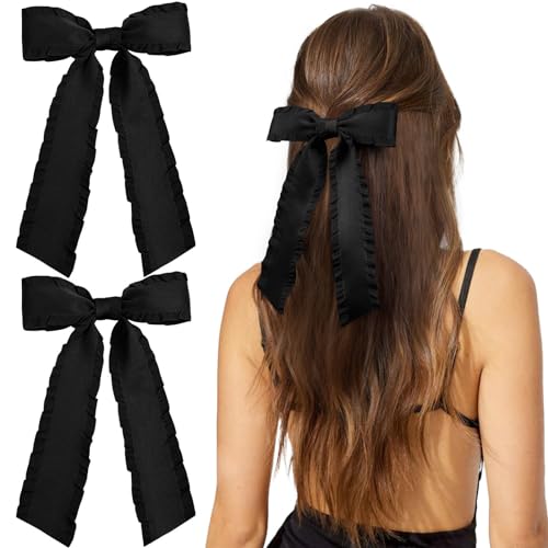 2PCS Moños para el cabello con cintas negras miniatura 1