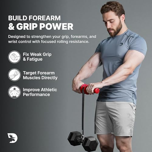 Image of DMoose Fitness Forearm Strengthener & Wrist Roller - Non-Slip Thicker Handles, 35 inch Durable Nylon Strap - Grip Trainer for Wrist, Hand & Forearm Muscles - Arm Exerciser for Strength Training & Rehab