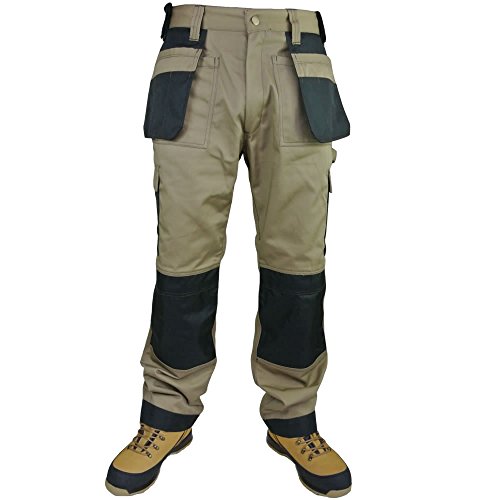 Pantalones de trabajo Tuff Multi Pocket Trade Extreme Pro Pantalones de trabajo con triple costura, color beige y negro Beige y negro con detalle de punto de contraste. 28W x 32L Cover