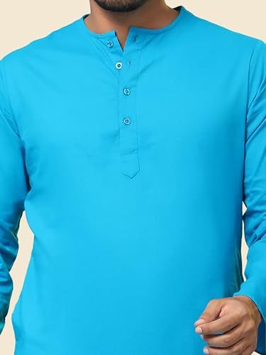 Image of Amazon Brand - Anarva Men's Cotton Solid Round Neck Kurta Long Sleeves Straight Knee Length Casual Shirt