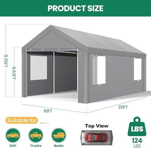 Image of COBIZI 10x20 FT Heavy Duty Carport with Galvanized Frame,