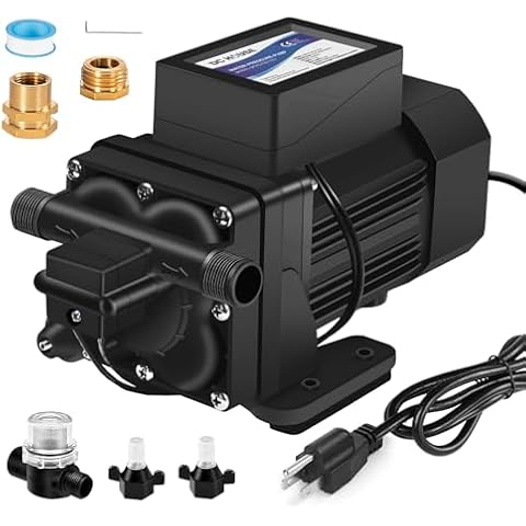 DC HOUSE Brushless 110V Water Pressure Transfer Pump Continuous Duty 6.0 GPM 55 PSI Self Priming On Demand Electric Water Diaphragm Pump 110 Volt AC for Home Garden Irrigation Rain Barrel Pool Cover