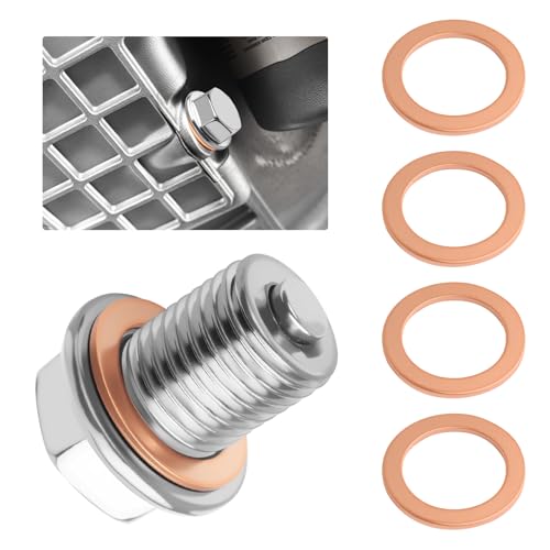 M14x1.5 Magnetic Oil Drain Plug with 5PCS Copper Oil Plug Crush Washer,Stainless Steels Car Oils Pan Drain Plugs Compatible with Acura Hyundai Ford,Anti-Rust Magnetic Drains Plugs