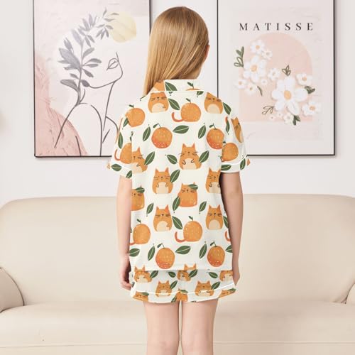 ALAZA Cat Leaf Fruit Orange Satin Pajamas Set Short Sleeve Button Down Sleepwear Summer Pjs 2 Piece4