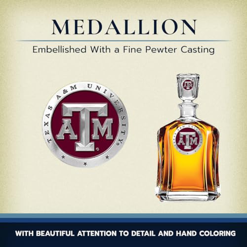 Image of Heritage Pewter Texas A&M Capitol Decanter | 24 OZ Whiskey Decanter for Liquor with Airtight Stopper | Expertly Crafted Pewter Glass Clear