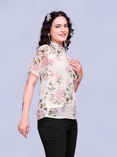 Image of Sidhidata Women's Floral Butti Printed Georgette Top - Lightweight, Stylish & Perfect for Casual (Top Farishta)