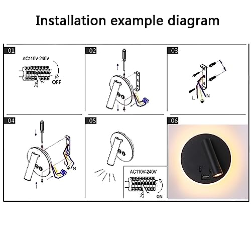 Image of USB Charging Port Wall Wash Light Black Bed LED with Interior Wall Adjustable Spotlight Reading lamp Wall lamp Bedroom Indoor Bedside Lamp 3000K (3W + 9W)