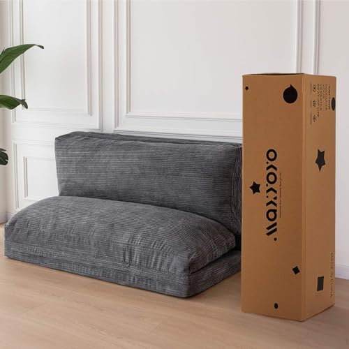 Image of MAXYOYO Folding Sofa Bed, Extra Thick and Long Floor Sofa Convertible Chair with Washable Cover, Floor Couch Lounge Bean Bag Bed for Living Room, Dark Grey, 54x91 Inch