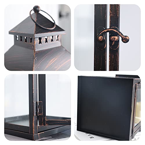 Needomo 2Pack Outdoor Lantern Decorative 17" Black Flameless Candle Holders Decorative For Patio, Metal Frame With Glass, Vintage Farmhouse Front Porch Decor, Garden, Pathway, Balcony, Yard Decor #TOP3