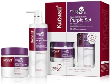Karseell Purple Hair Mask and Purple Shampoo Set, Neutralizes Brass & Yellow Tones for Blonde, Gray, Silver Color Treated Hair, 2 x 16.9floz