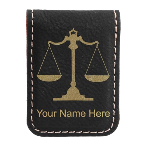 LaserGram Slim Magnetic Money Clip, Law Scale, Personalized Engraving Included (Black with Gold)