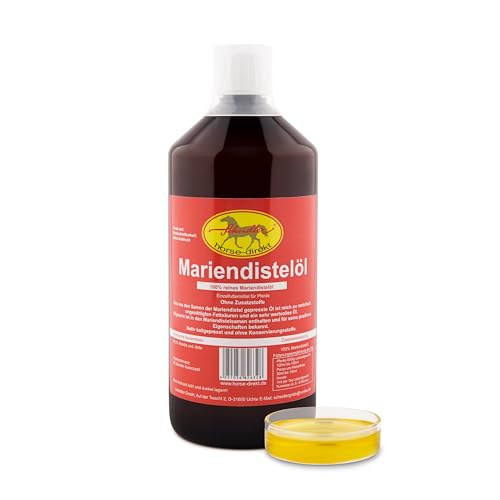 Scheidler horse-direkt Mariendistelöl 1L für Pferde, Hunde & Katzen – Natürliche Nahrungsergänzung & kaltgepresst – Reich an Omega 6 und Vitamin E – inkl. Dosierkappe