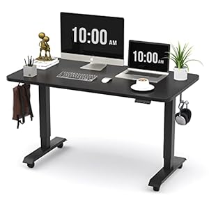 Monomi Electric Height Adjustable Standing Desk, 48×24 Inches, Ergonomic Home Office Sit/Stand Up Desk (Black Steel Frame/Black Top)