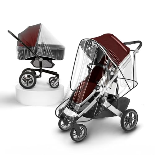 Image of Byforphye Stroller Rain Cover, Universal Stroller Weather Shield with Insect Net Waterproof Windproof Dust Snow Resistant Stroller Cover with Mosquito Net for Outdoor Walking (A-Transparent EVA)
