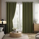 YUJOQUP Gardinen Blickdichte Vorhänge, Chenille Verdunklungsvorhänge Thermovorhang, Vorhang Blickdicht mit Ösen für Wohnzimmer Schlafzimmer (Olivgrün, 110 x 160 cm)