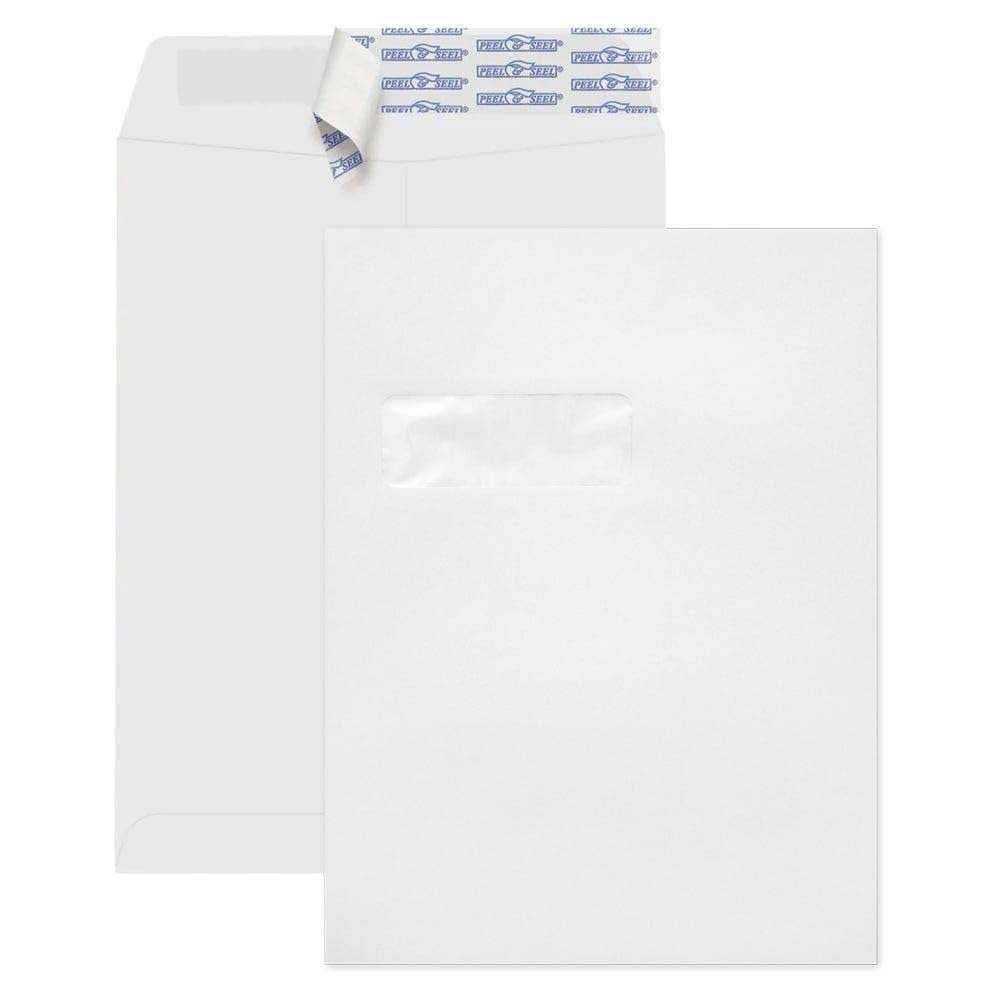 LUXPaper 9 x 12 Open End Window Envelopes | Peel & Press | White | 28lb. Text | 50 Qty