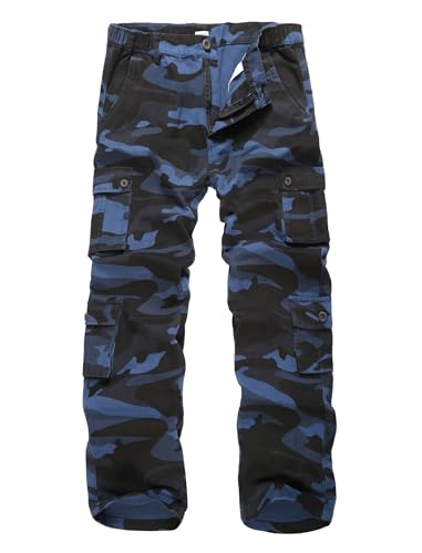 APTRO Mens Cargo Trousers Camo Trousers Combat Tactical Trousers Cotton Multiple Pockets Outdoor Pants LT02 Camo Blue 32