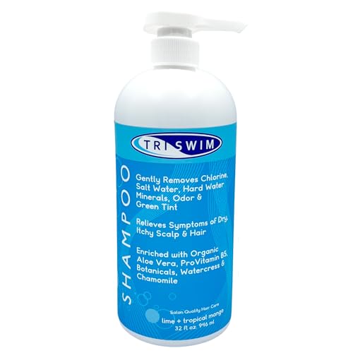 TRISWIM Chlorine Removal Shampoo 32oz | Removes Chlorine, Bromine, Hard Water Minerals & Saltwater | Hydrates & Restores Hair | Safe for Color-Treated Hair | Lime + Tropical Mango Scent