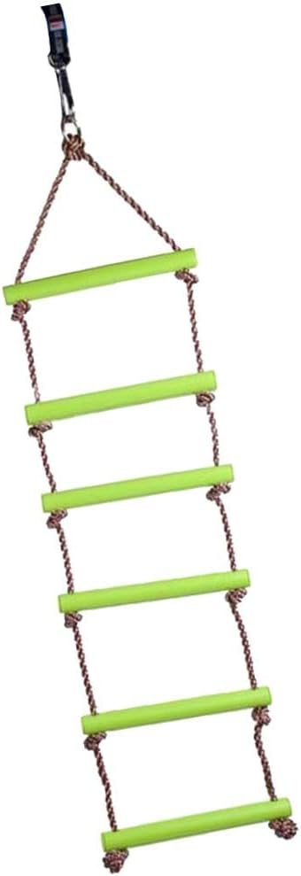 Kids Climbing Rope Ladder Swing Set | Playground Tree House Fitness Toy for Children Outdoor Garden Park Fun | Green Color | 6 Rungs & 6.56ft